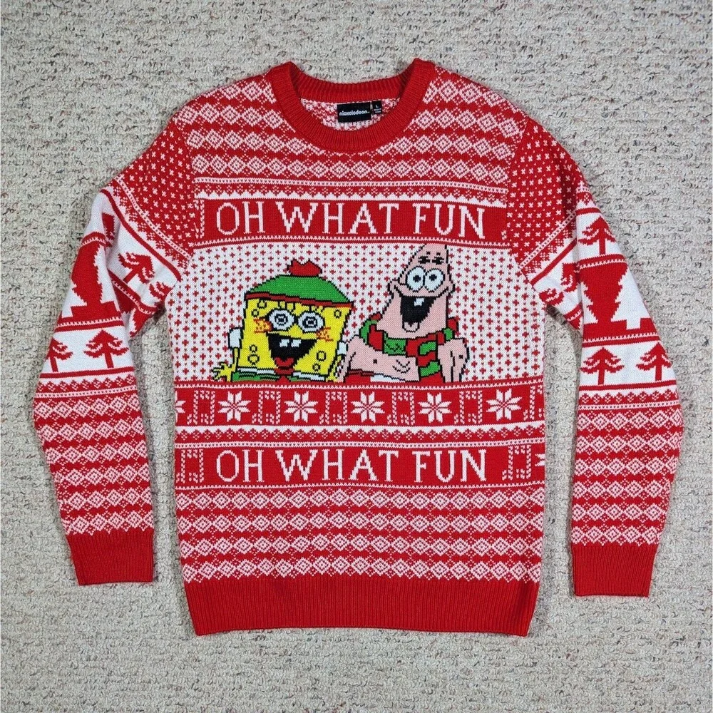SpongeBob Squarepants Ugly Christmas Sweater Mens Large Patrick Star Oh What Fun